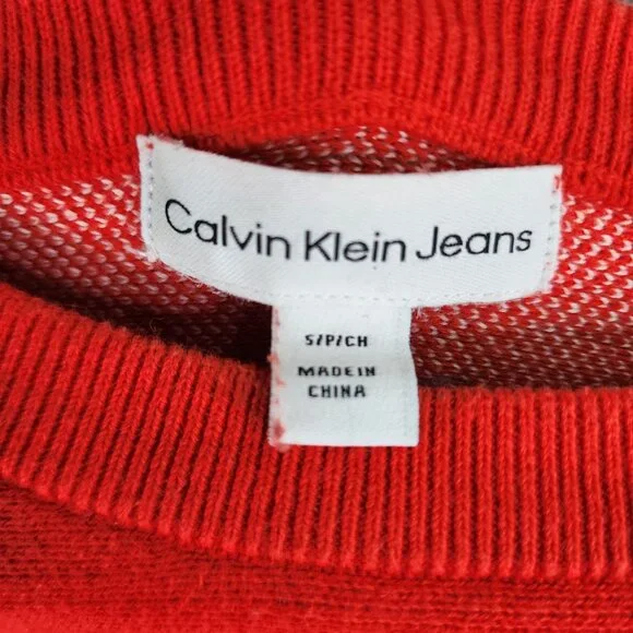 Womens Calvin Klein Jeans Cropped Sweater Red & White 100% Cotton Long Sleeve S - Picture 7 of 13